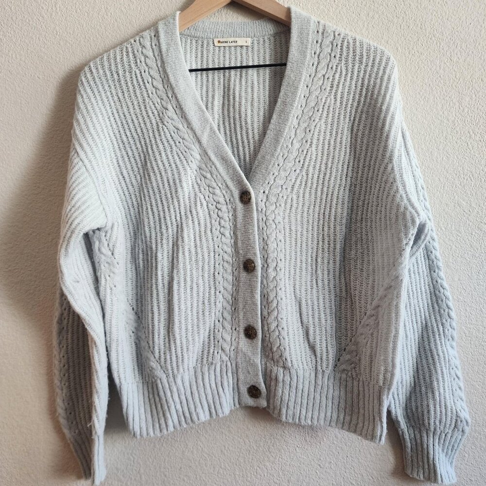 Marine Layer Sweater Womens Small Blue Button Cardigan Holiday 2023 Wool Alpaca
